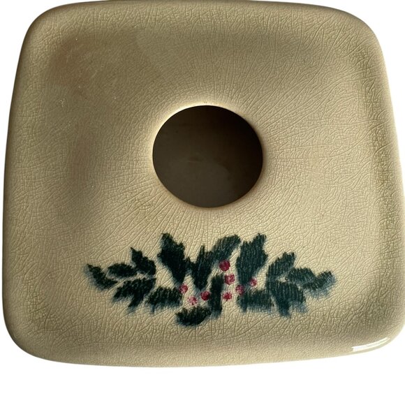 Monroe Salt Works Flower Frog Shallow Square Vase Holly Berries & Leaves Glazed - Picture 2 of 7